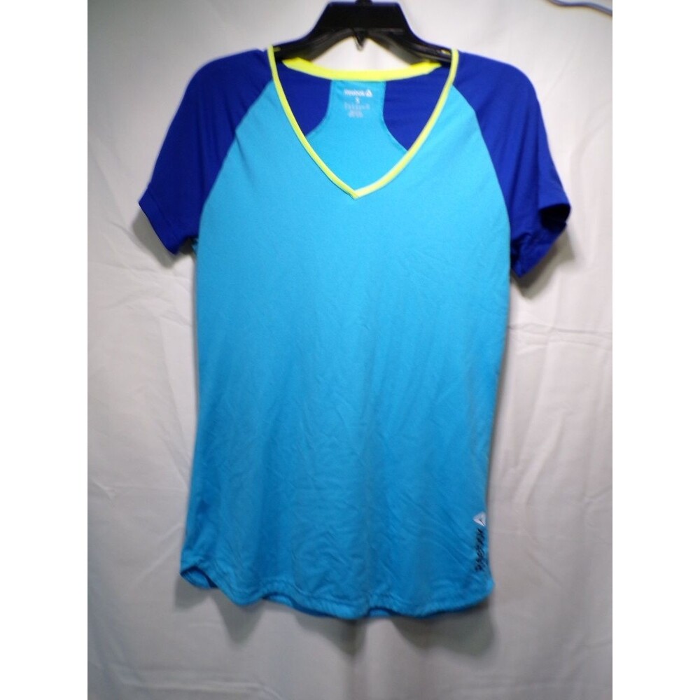 Reebok Women's Athletic T Shirt Small Blue Colorblock V Neck Raglan
